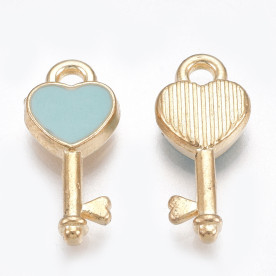 Подвеска с эмалью, Ключик с сердечком, 1 шт, голубой, 16х7х2 мм