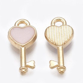 Подвеска с эмалью, Ключик с сердечком, 1 шт, розовый, 16х7х2 мм