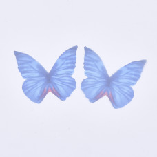 Декоративное украшение из органзы, Бабочка, 1 шт, синий, 43x48,5 мм