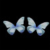 Декоративное украшение из органзы, Бабочка, 1 шт, белый с синим узором, 34x48.5 мм