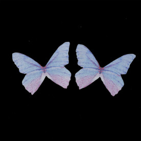 Декоративна прикраса з органзи, Метелик, 1 шт, блакитно-рожевий, 41x48,5 мм