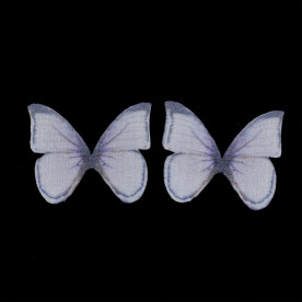 Декоративна прикраса з органзи, Метелик, 1 шт, біло-синій, 36x42 мм
