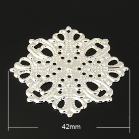 Филигрань, Ажурный цветок, 1 шт, серебро, 42x42x0,5 мм