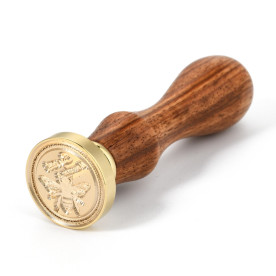 Печатка для сургучу з дерев'яною ручкою, Sweet Memories, Бджола, латунь, візерунок з бджолами, 90x25,5 мм