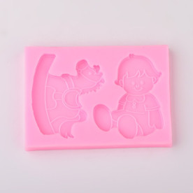 Силиконовый молд, Малыш и Лошадка-качалка, розовый, 91x68x8 мм
