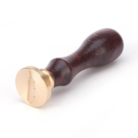 Печатка для сургучу з дерев'яною ручкою, Перо, латунь, світле золото, 89x25,5 мм
