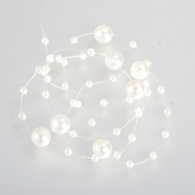 Бусы на леске, шарики, кремово-белый, 8 мм и 3 мм, 90 см