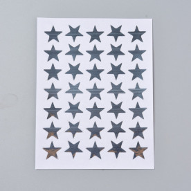 Лист наклеек Серебряные звезды, звездочка 16х16мм, 13х10 см, 35 шт/лист
