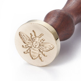 Печатка для сургучу з дерев'яною ручкою 9 см, Бджілка, колір золотий, 2,55x1,45 см