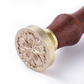 Печать для сургуча с деревянной ручкой, Цветочек, латунь, золотой, 90 мм, 25x14,5 мм 
