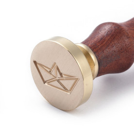 Печатка для сургучу з дерев'яною ручкою 9 см, Лист - корабель, колір золотий, 25х15 мм