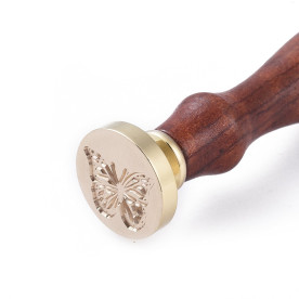 Печатка для сургучу з дерев'яною ручкою 9 см, Метелик, колір золотий, 25х15 мм