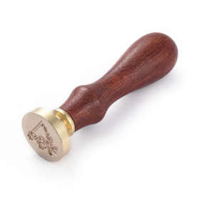 Печатка для сургучу з дерев'яною ручкою 9 см, Квіткова композиція, колір золотий, 25х15 мм