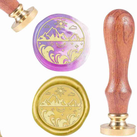 Печать для сургуча с деревянной ручкой 9 см, Небо и земля, цвет золотой, 25х15 мм