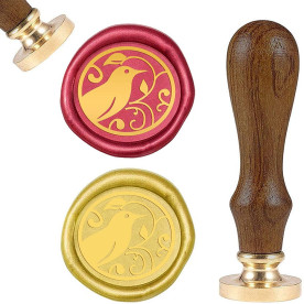 Печать для сургуча с деревянной ручкой 9 см, Птица, цвет золотой, 2,55x1,45 см