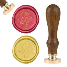 Печатка для сургучу з дерев'яною ручкою 9 см, Королівська троянда, колір золотий, 2,55x1,45 см