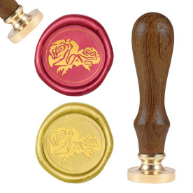 Печать для сургуча с деревянной ручкой 9 см, Нежные розы, цвет золотой, 25х15 мм