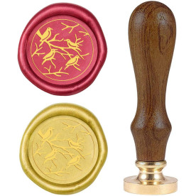 Печать для сургуча с деревянной ручкой 9 см, Паттерн птицы, цвет золотой, 2,55x1,45 см