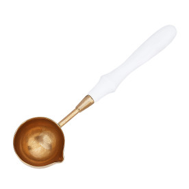 Ложка для плавления воска с деревянной ручкой, латунь + белый, 11х3.5 мм
