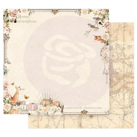 Лист двусторонней скрапбумаги с фольгированием Falling Leaves - Autumn Sunset, Prima