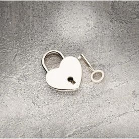 Замочек и ключ в форме сердечка, цвет серебро, 30*38 мм