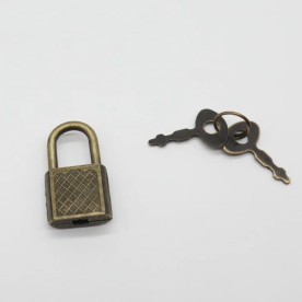 Замочок і ключ для альбому, шкатулки, колір старая латунь, 30 * 18 мм