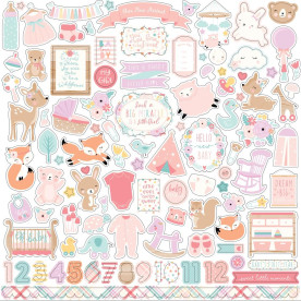 Набор наклеек Cardstock Stickers - Hello Baby Girl, 30х30 см, Echo Park