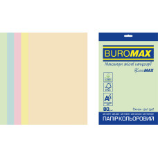 Набор цветной бумаги А4, 80г/м2, PASTEL EUROMAX, 5цв., 50л., Buromax