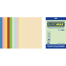 Набор цв.бумаги PASTEL+INTENSIVE, EUROMAX, 10 цв., 20 л., А4, 80 г/м², Buromax