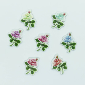 Дерев'яний ґудзик, Роза, червоний, 31x25x3 мм