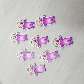 Дерев'яна гудзик Малюк з соскою бузковий, 39х26 мм, 1 шт