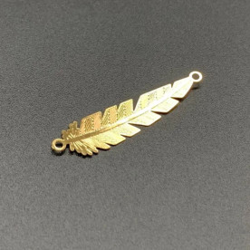 Металева підвіска Пір'інка, конектор, 36х8мм, колір золото, 1 шт.