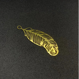 Металева підвіска Пір'інка, філігранна, 34х14 мм, колір золото, 1 шт.