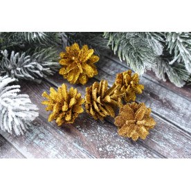 Шишка натуральна фарбована в гліттері, золото