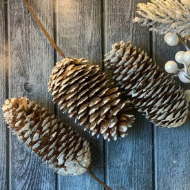 Шишка ялини на дроті, натуральна фарбована, 1 шт, 11 см, ширина близько 5 см