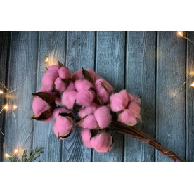 Ветка хлопка на гибкой основе, 5 головок, розовый