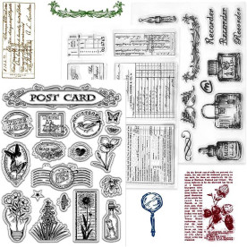 Набір силіконових штампів Вінтажні колажі та пошта, 11х16 см, 4 аркуші