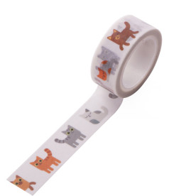 Декоративный скотч, Коты, белый, 15 мм, 5 м