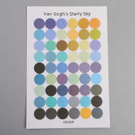 Аркуш наклейок Кольорові кола Палітра Ван Гогу, розмір кола 16 мм, 54 шт.