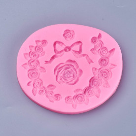 Силіконовий молд, Квітковий вензель, Роза, Бант, 108x92x9 мм