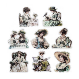 Набір наклейок Дами вінтаж в блакитному, бл. 7 см, 16 шт.