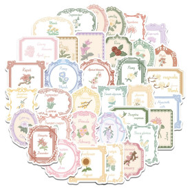 Набор наклеек Цветочные рамочки в пастельных тонах, 4-6 см, 50 штук, водостойкие