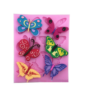 Силіконовий молд, 6 метеликів, рожевий, 110x90x8 мм