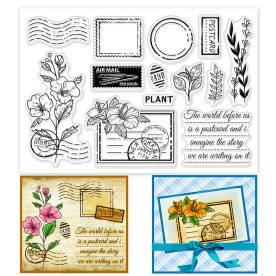Силіконовий штамп для скрапбукінгу Вінтажні марки з рослинами, 11х16 см