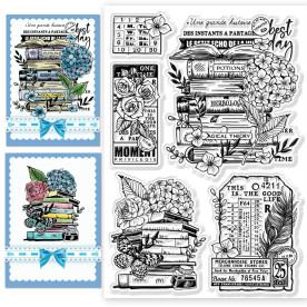 Силиконовый штамп Гортензия и книги, 11х16 см