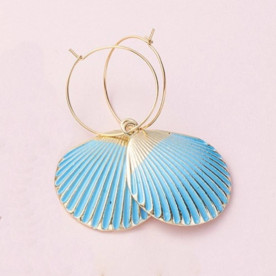 Сережки, Велика плоска мушля, 1 пара, блакитний, 3х3,5 см