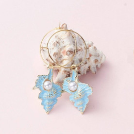 Сережки, Ракушка с жемчужиной, 1 пара, голубой, 1,5х2 см