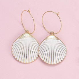 Сережки, Велика плоска мушля, 1 пара, білий, 3х3,5 см