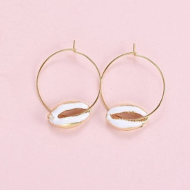 Сережки, Маленькая кремовая ракушка, 1 пара, 1х1,5 см