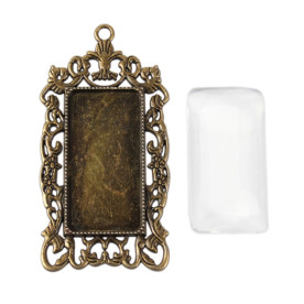 Заготовка для украшения, античная бронза, 68x35x3 мм, стеклянный кабошон, 19x38x6,5 мм